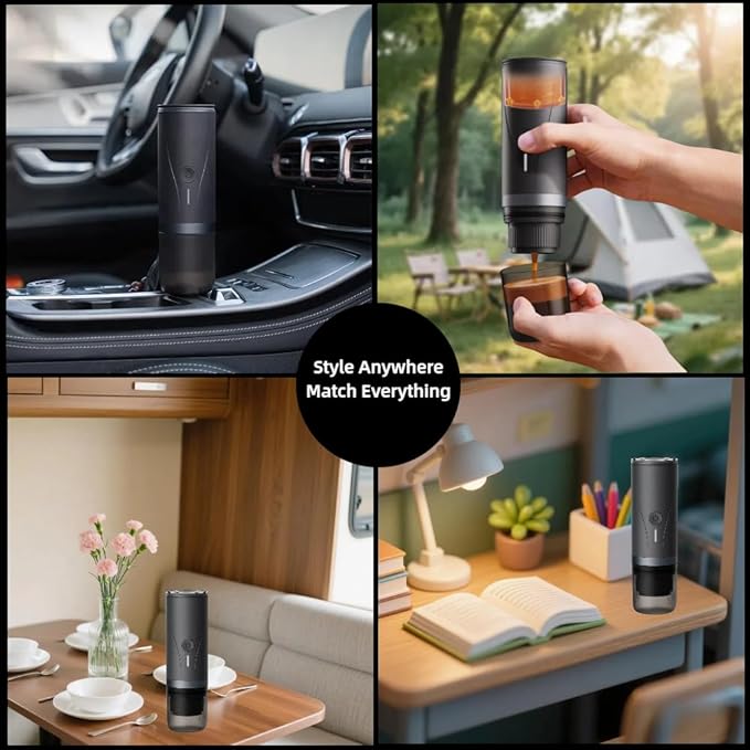 Portable Espresso Maker with 20Bar Pressure &amp 7500mAh Battery - Fast Heating Coffee Machine for Travel Camping - Compatible with Grounds &amp Nespresso - Compact 640g Food-Grade Stainless Steel