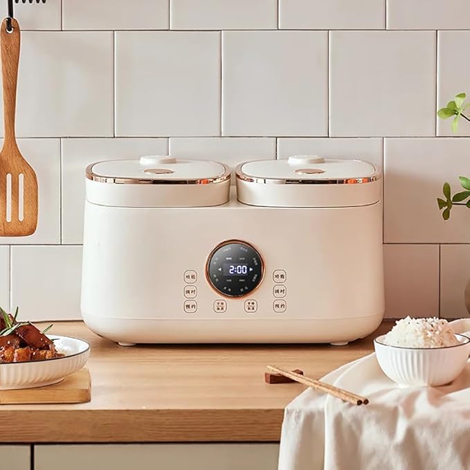 2L+2L Dual Inner Multi-Function Electric Rice Cooker with Smart Touch Screen Non-Stick Pot and 12-Hour Appointment Timer for Home Cooking