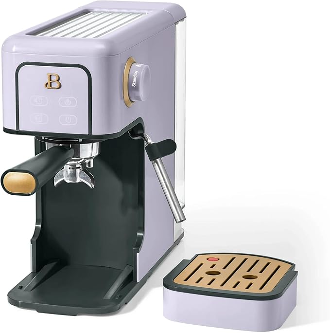 B Slim Espresso Maker by Drew Barrymoree with 20-Bar Pressure Touch-Activated Display and Steam Wand for Latte &amp Cappuccino (Lavender)