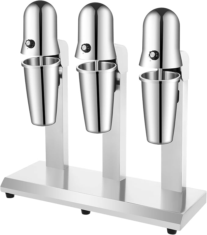 Electric Milkshake Maker Machine Stainless Steel Milk Mixer Blender Triple Head Malt Blender Drink Mixer 110V 540W Commercial Smoothie Mixer (3 Head)