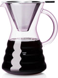 Unbreakable - Pour Over Coffee Maker with Permanent Stainless Filter 27 fl oz Thickened Heat-Resistant Borosilicate Glass Dripper Coffee Brewer Stovetop Safe Pink