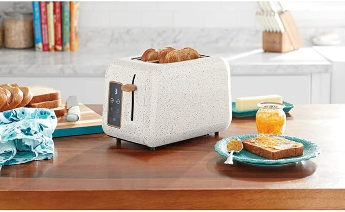 P. W Digital 2-Slice Toaster Linen Speckle – 6 Shade Settings LED Display Extra-Wide Slots