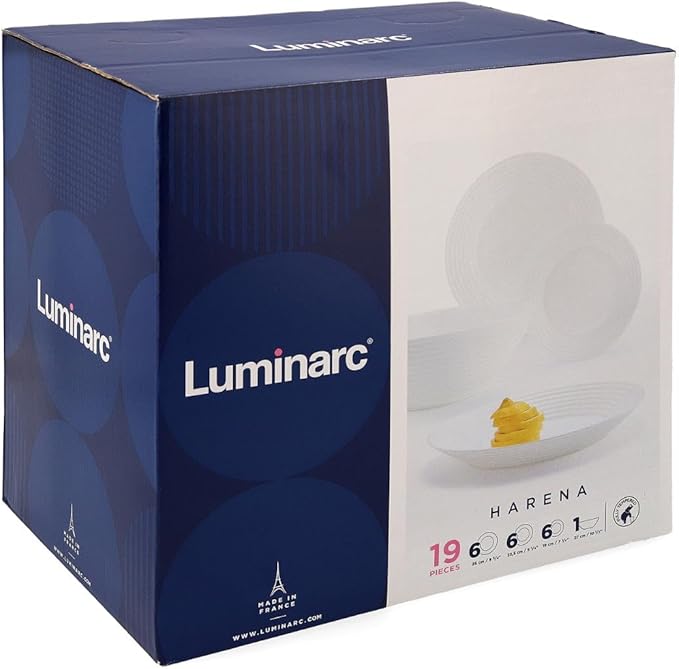 Luminarc Harena Dinnerware Plates and Dishes 19 PIEZAS White