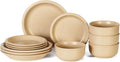 GZG Vintage Series - Ceramic Dinnerware Set for 4 12 Pieces Stoneware Plates and Bowls Set Lead-Free Handcrafted Dishes Set Microwave &amp Dishwasher Safe - Warm Apricot