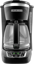 BLACK+DECKER 12-Cup Digital Coffee Maker Programmable Washable Basket Filter Sneak-A-Cup Auto Brew Water Window Keep Hot Plate Black