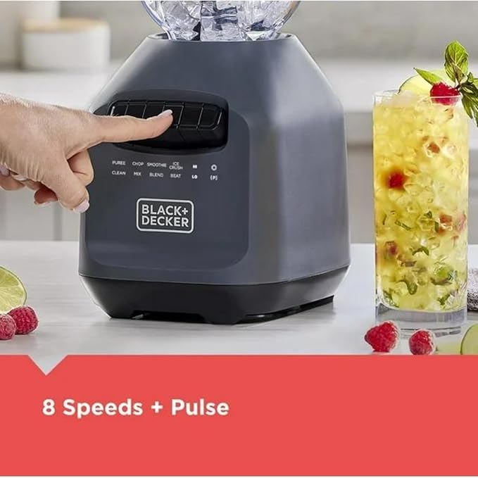 Ice Crush Blender with 56 Ounce (7 Cup) Perfect Pour Plastic Jar Powerful 6-tip Stainless Steel Blade 8-speeds plus Pulse 700 Peak Watts of power BL2209PB
