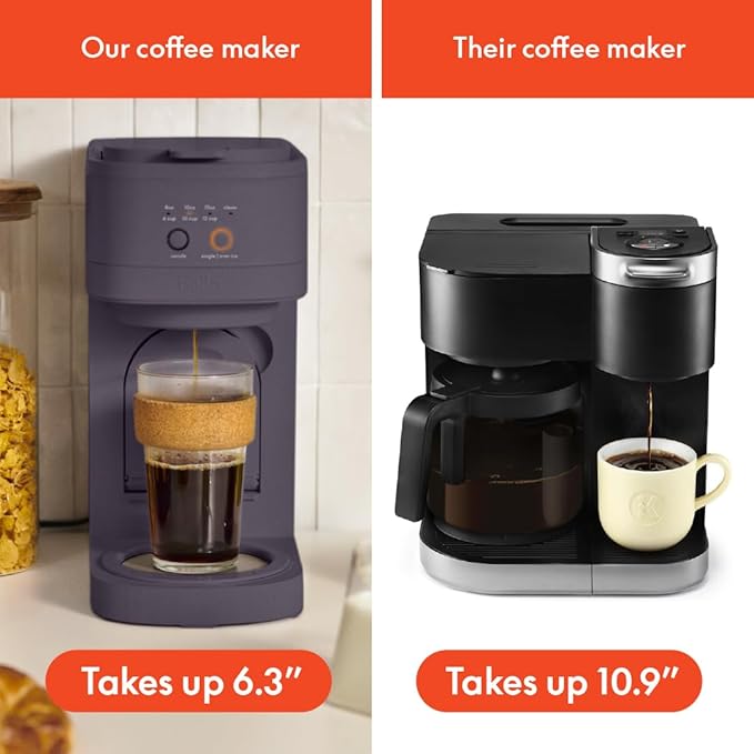 BELLA VersaBrew 2-in1 Coffee Maker K-Cup compatible Brew 3 Sizes Carafes &amp Single Serve Cups Dishwasher Safe Reusable Filter &amp Filter Holder Iced Coffee Function 60oz Tank Plum