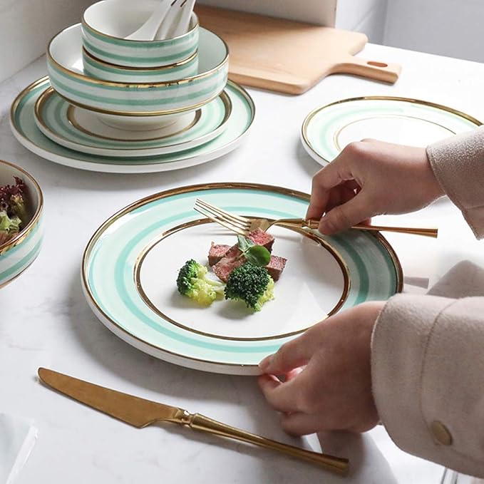 Dinner Plates Creativity Ceramics Dinner Sets 15 Pieces Nordic Light Luxury Style Porcelain Combination Set - Bowl/Dish/Spoon | Phnom Penh Round Line Dinnerware for