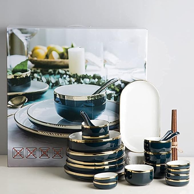 Dinnerware Sets - Luxury Gift Dishes Service Set Color Ink Dinnerware Sets European Classical Ceramic Plate and Bowl Sets Modern Creative Dishware Sets Electroplated Gilt (One Color 32Pcs)