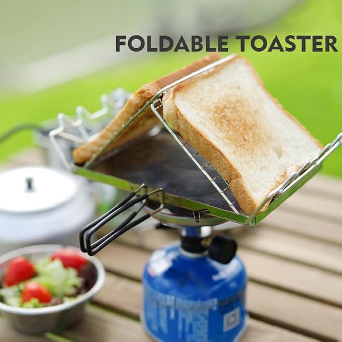 Folding Stainless Steel Camp Stove Toaster Camping Stove Toaster Portable Bread Toaster Rack for Backpacking Outdoor Picnic Easy Setup for Toasting 2 Pieces