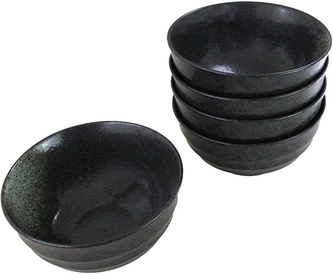 Ebros Gift Artistic Charcoal Grey Tone Hakumu Porcelain Collection Dinnerware Serveware Kitchenware Set Asian Japanese Restaurant Supply (Pack Of 5 Medium Soup Salad Rice Bowls 24oz)