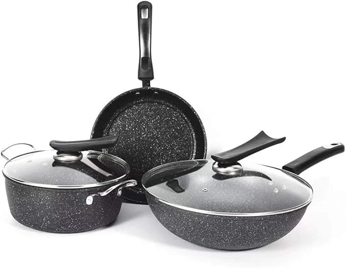 Cooking Pot Pots and PansDie-Cast Aluminum Non Stick Cookware SetHome Kitchen Multifunctional Cooking Frying Pan Pots with Glass Lid and Bakelite Handles3PCS (A) vision