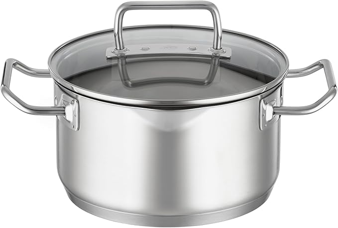 RÖSLE Expertiso Casserole Pot Universal Cooking Container 18/10 Stainless Steel 20 cm Glass Lid Inside Scale Suitable for Induction Cookers Dishwasher Safe