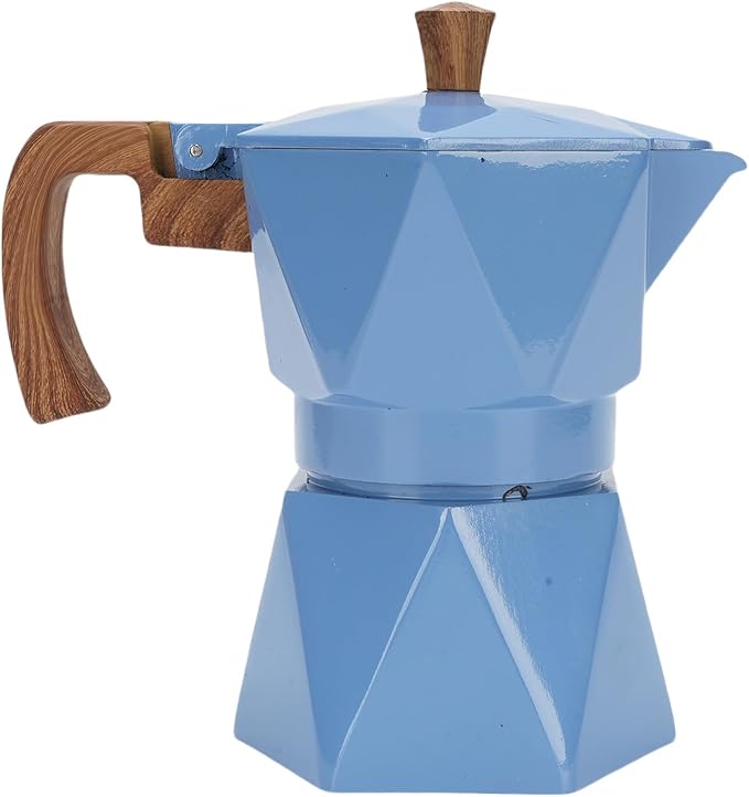 ZJchao Italian Coffee Maker Premium Anodized Aluminum Stovetop Coffee Pot Dual Valve Brewing Rich For Home Camping 2 Cup 16x16cm (Blue)