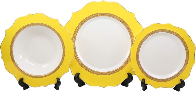 Royalty Porcelain 20 Pc 'Honey' Luxury Yellow Dinner Set Premium Porcelain