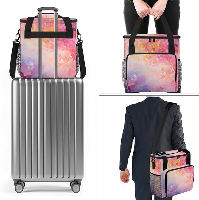 Glitter Coffee Maker Carrying Bag Pink Marble Portable Travel Storage Tote Bag Compatible with K-Mini or K-Mini Plus Single Serve Coffee Brewer Carrying Case with Multiple Pockets &amp Shoulder Str