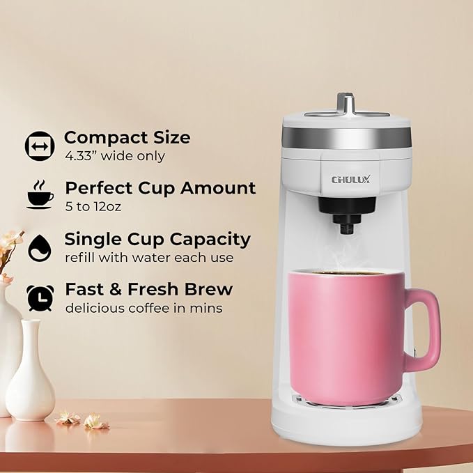 CHULUX Mini Coffee Maker for K Capsule Single Serve Coffee Maker for One Cup Americano Lightweight Pod Coffee Machine Pearl White