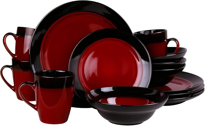 16-Piece High-Gloss Stoneware Dinnerware Set – Modern Dinner Plates Bowls &amp Mugs for Elegant Dining