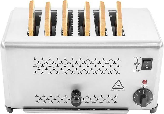 6 Slices Toaster Commercial Toaster 1650W Stainless Steel Bread Oven with 3 Modes &amp Adjustable 1-5 Min Bread Baking Machine with Removable Crumb Tray 110V