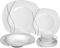 Stylish and Elegant 20 Pieces Porcelain Square Dinnerware Set Service for 4 People for Hosting Parties and Events - Silver and Black Confetti Theme Design