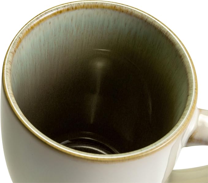 Sango Resona Moss Green Stoneware Mugs (Set of 4) – 12 fl. oz Durable Stoneware with Reactive Glaze Delicate Gray-Green Interior Microwave &amp Dishwasher Safe for Everyday Dining &amp Entertain