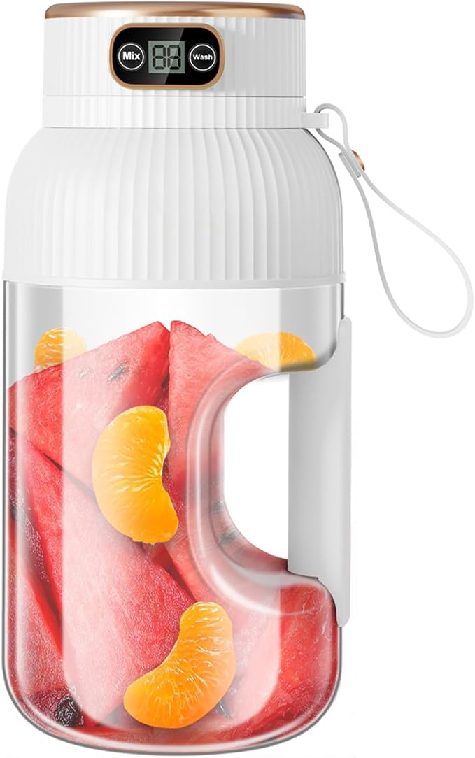 Personal Blender for Shakes and Smoothies 40oz Large Capacity with Smart Display USB Rechargeable Leakproof Portable with Sporty Strap for Travel Gym Office &amp Outdoor Use (white)