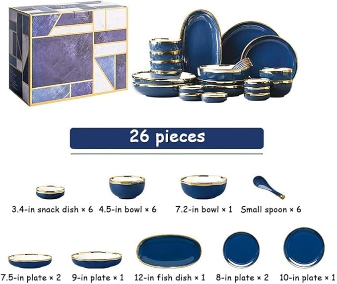 Dinnerware Set Plates and Bowls Sets Plate/Bowl/Spoon | 26 Pieces Phnom Penh Dinnerware Set - Porcelain Combination Set For Restaurant Wedding Gifts