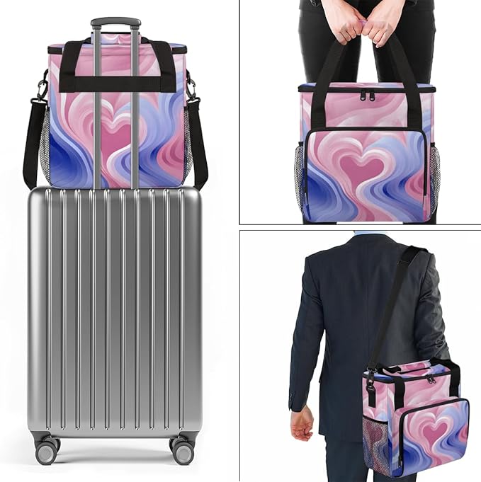 Tie Dyeing Coffee Maker Carrying Bag Pink Heart Portable Travel Storage Tote Bag Compatible with K-Mini or K-Mini Plus Single Serve Coffee Brewer Carrying Case with Multiple Pockets &amp Shoulder S