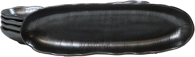 Ebros Gift Iron Black Clay Underglaze Technique Tetsu Kesho Porcelain Dinnerware Kitchen Set Asian Japanese Restaurant Supply (Pack Of 3 Wavy Oblong Long Serving Platter 13.25 L)