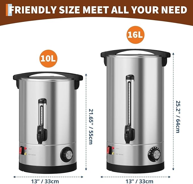 70 Cup 10L Commercial Coffee Maker | Large Capacity Coffee Urn with Double-Wall 304 Stainless Steel | Quick Brew Dispenser for Offices Meetings &amp Large Gatherings Silver