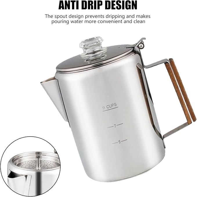 Stainless Steel Coffee Percolator for Campers Heat Retention Coffee Pots Large Capacity Coffee Maker for Camping