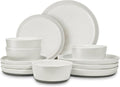 Ceramic Dinnerware Sets12 Pieces Plates and Bowls SetsPorcelain Kitchen Dinner Set for 4Scratch Resistant Stoneware Dish SetRustic Terracotta UndersideDishwasher&ampMicrowave Safeoff white