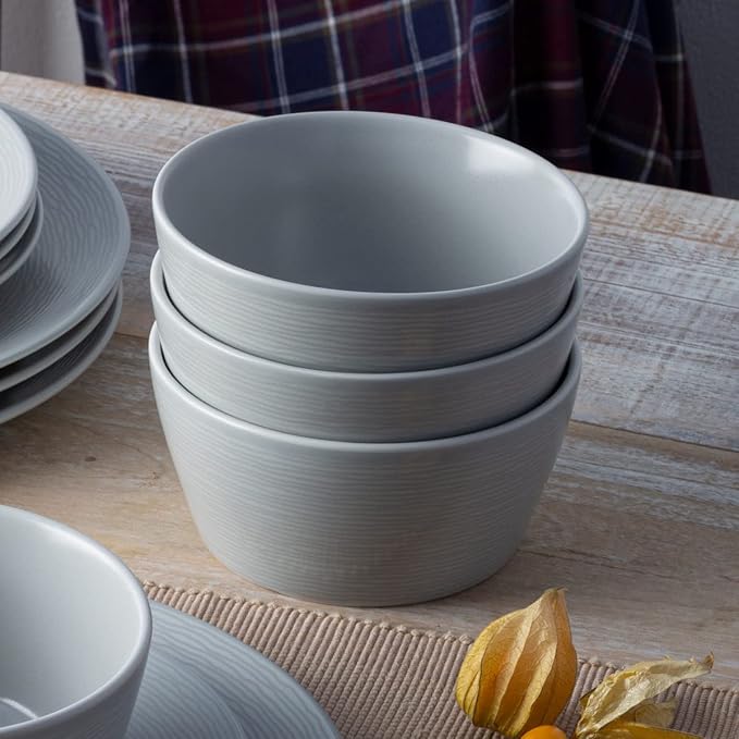 Noritake Colorscapes Grey-on-Grey Swirl 12-Piece Coupe Dinnerware Set Service for 4