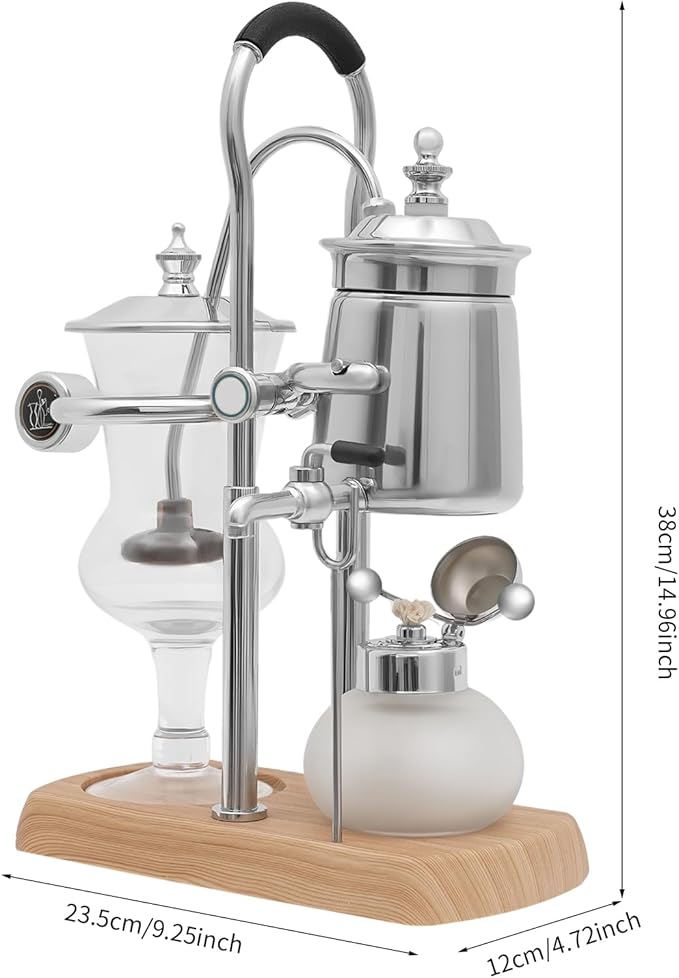 YIYIBYUS Balance Siphon Vacuum Coffee Maker 400ml Luxury Royal Family Siphon Brewer Vintage Gravity Brewing System Elegant Retro (Silver)