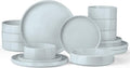 Onader Plates and Bowls Sets 16 Pieces Stoneware Dinnerware for 4 Kitchen Dinner Dish Set with Pasta Bowl Ceramic Dishware Dining Ware Microwave &amp Dishwasher Safe - Slate Gray