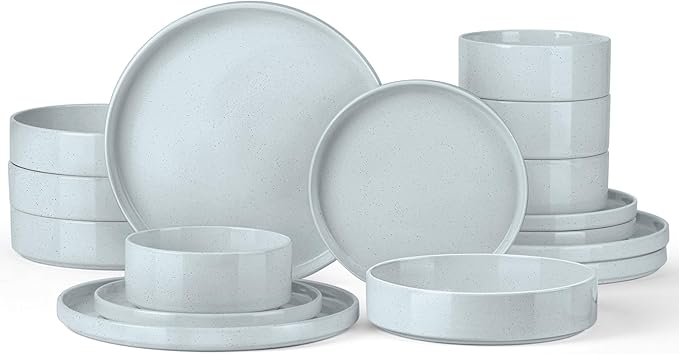 Onader Plates and Bowls Sets 16 Pieces Stoneware Dinnerware for 4 Kitchen Dinner Dish Set with Pasta Bowl Ceramic Dishware Dining Ware Microwave &amp Dishwasher Safe - Slate Gray