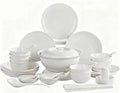 White Ceramic Dinnerware Set: Plates &amp Bowls for Kitchen Microwave &amp Dishwasher Safe Dishes Collection (46pcs)