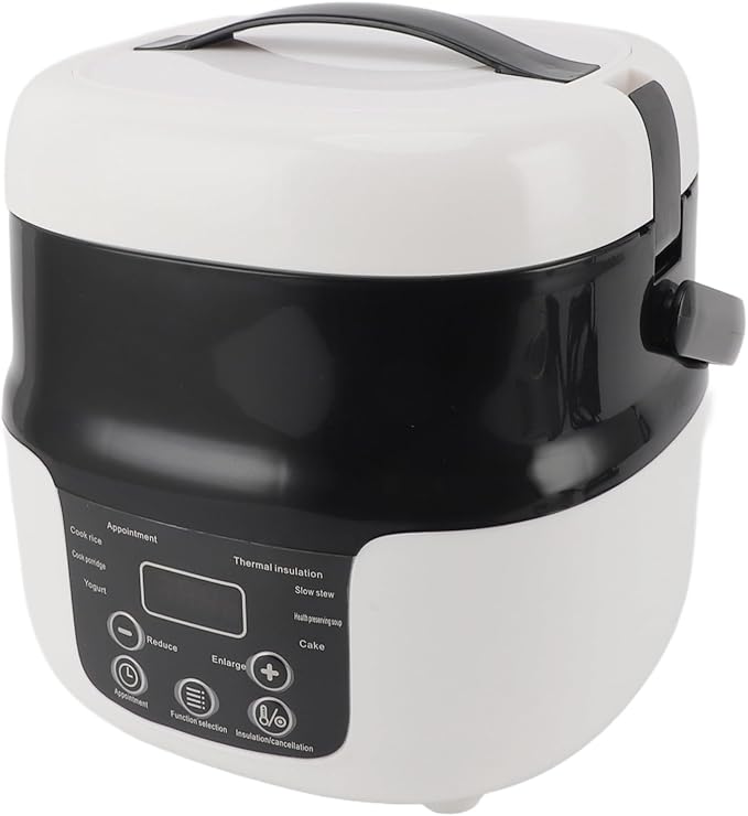Mini Rice Cooker Electric 2L Nonstick Pot 7 Stage Heat Control 12V 24V for Car Use - Slow Cooking Technology Safe Operation Ideal for Travel and Camping