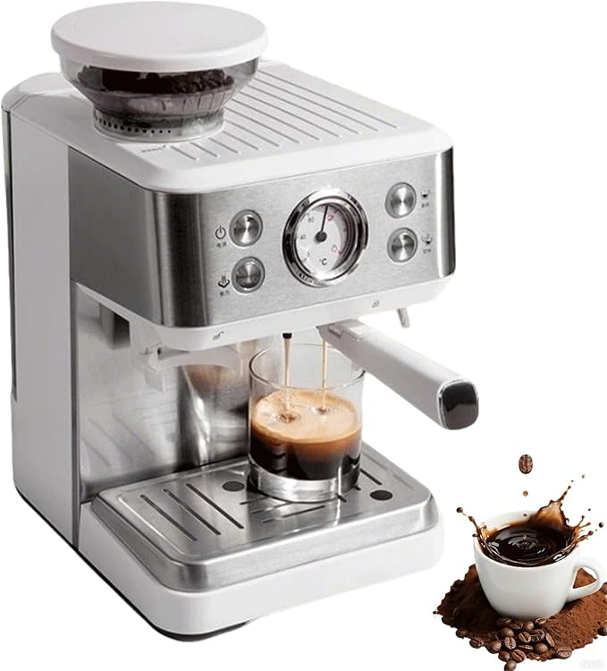 Automatic Espresso Machine with Grinder &amp Milk Frother Touchscreen Espresso Coffee Maker with Visual Thermometer All-in-One Coffee Maker Hot &amp Iced Latte Cappuccino(White)