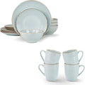 Famiware Jupiter Plates and Bowls Set with Coffee Mugs Set 16 Pieces Dinnerware Sets Light Blue