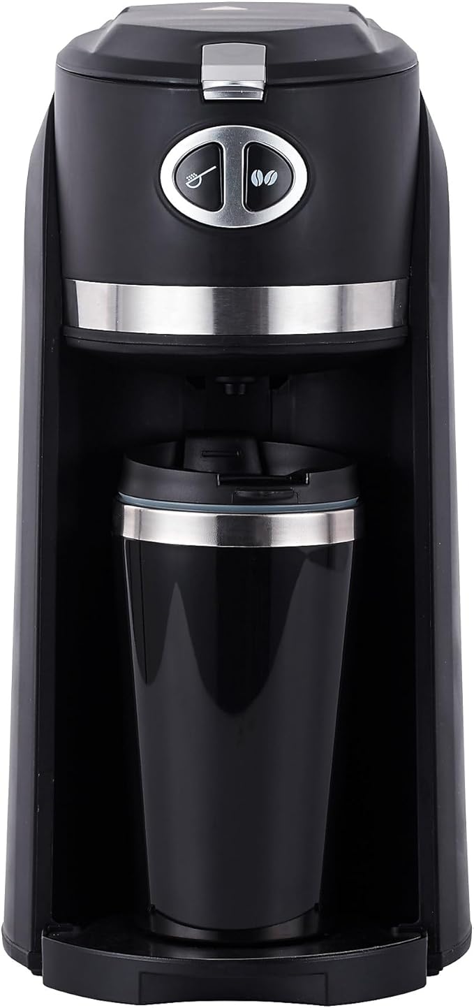 Premium Levella 3-Cup Grind-And-Brew Coffee Maker with Travel Mug Black (PCM353)