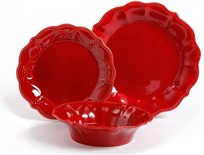 12-Piece Dinnerware Set Denim Household Plate Bowl Embossed Tableware Combination(D)