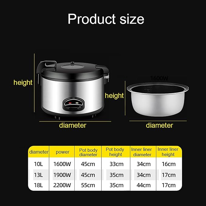 Commercial Rice Cooker Large Rice Cooker with Nonstick Inner PotStainless Steel Exteriorfor HotelsCanteensSchool(18L)
