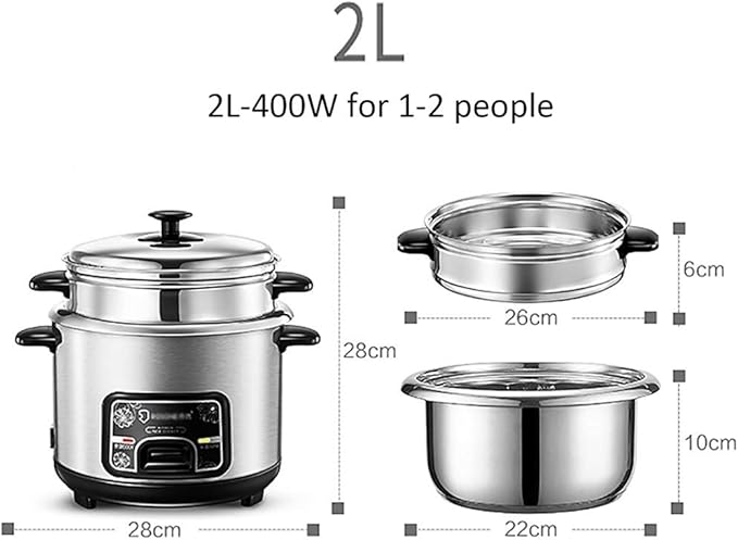 Household Rice Cooker-Steamer 304 Stainless Steel Rice Cooker With Spatula And Measuring Cup For 1-7 People(2L)