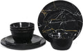 Melamine Dinnerware Set - 12pcs Plates and Bowls Sets Best for Indoor and Outdoor Party BPA-Free Dishwasher Safe Kitchen Dinner Set with Black Marble Pattern