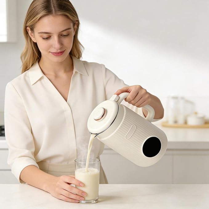 Nut Milk Maker Machine 8 in 1 Plant Based Milk Maker Blender with 12 Hour Timer Keep-Warm Function Self Cleaning Automatic Soy Milk Maker for Almond Oat Coconut Juice Cream (White)
