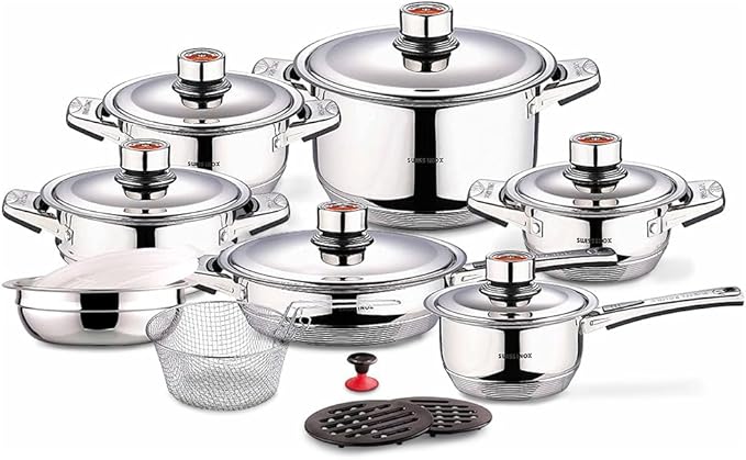 18-Piece Stainless Steel Cookware Set Includes Induction Compatible Fry Pots Pans Saucepan Casserole
