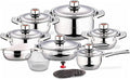 18-Piece Stainless Steel Cookware Set Includes Induction Compatible Fry Pots Pans Saucepan Casserole