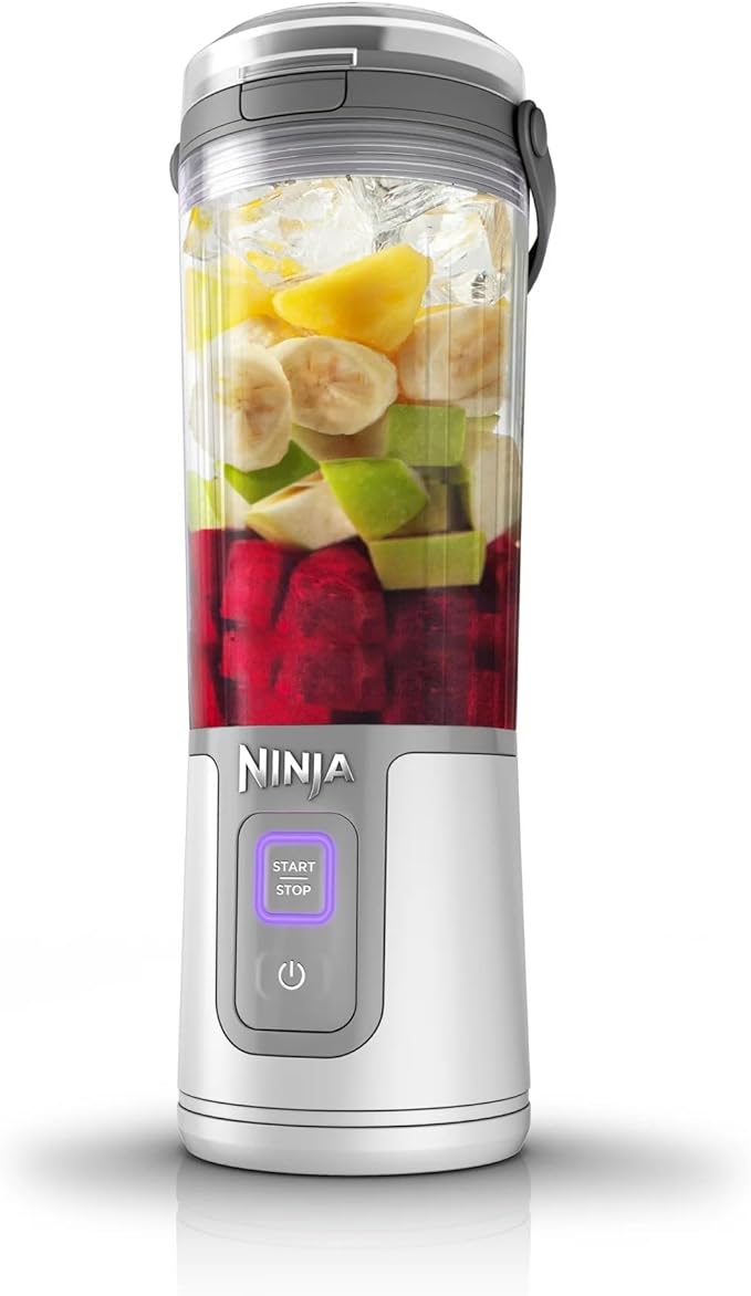 Ninja Blast 16 oz. Personal Portable Blender with Leak Proof Lid and Easy Sip Spout Perfect for Smoothies Cordless USB-C Rechargeable Dishwasher Safe Parts (Renewed) (White)