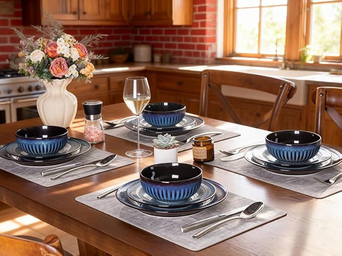 LERATIO Ceramic Dinnerware SetsHandcraft Embossed Plates and Bowls SetsDishwasher &amp Microwave &amp Oven Safe Dishes set-White